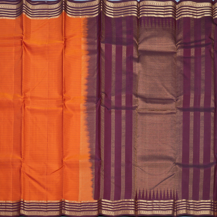 Hayagrivas Handloom Rust Orange Kanjivaram Silk Saree with Burgundy Border KBF500F3-3