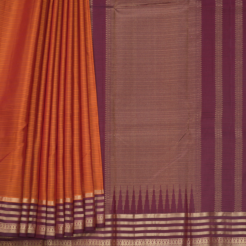 Hayagrivas Handloom Rust Orange Kanjivaram Silk Saree with Burgundy Border KBF500F3-3