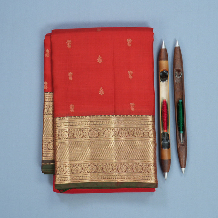 Hayagrivas Handloom Red Kanjivaram Silk Saree with Manthalir Border KBF500F4-3