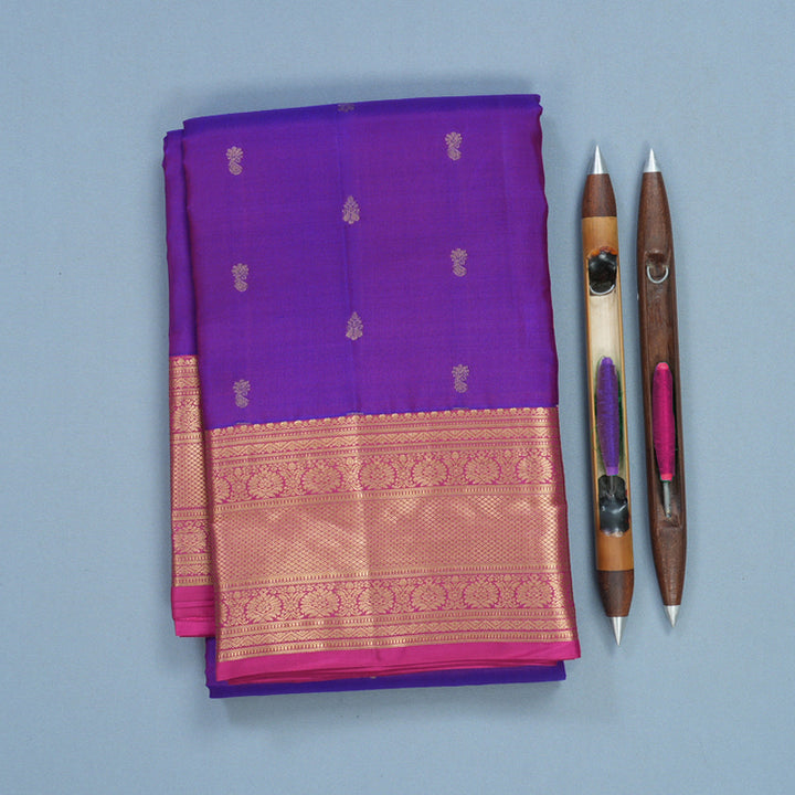 Hayagrivas Handloom Purple Kanjivaram Silk Saree with Pink Border KBF500F4-5