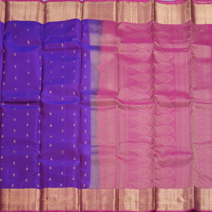 Hayagrivas Handloom Purple Kanjivaram Silk Saree with Pink Border KBF500F4-5