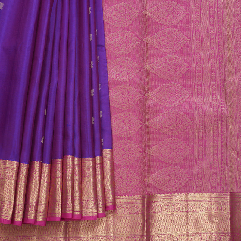 Hayagrivas Handloom Purple Kanjivaram Silk Saree with Pink Border KBF500F4-5