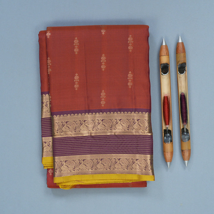 Hayagrivas Handloom Rust Orange Kanjivaram Silk Saree with Plum Purple Border KBF500F4-9