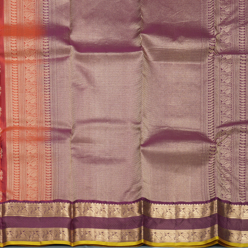 Hayagrivas Handloom Rust Orange Kanjivaram Silk Saree with Plum Purple Border KBF500F4-9
