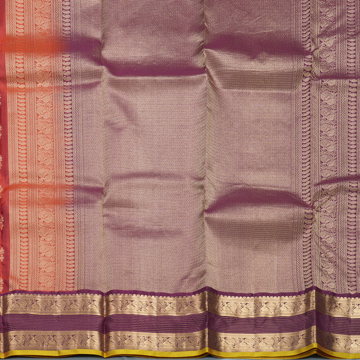 Hayagrivas Handloom Rust Orange Kanjivaram Silk Saree with Plum Purple Border KBF500F4-9