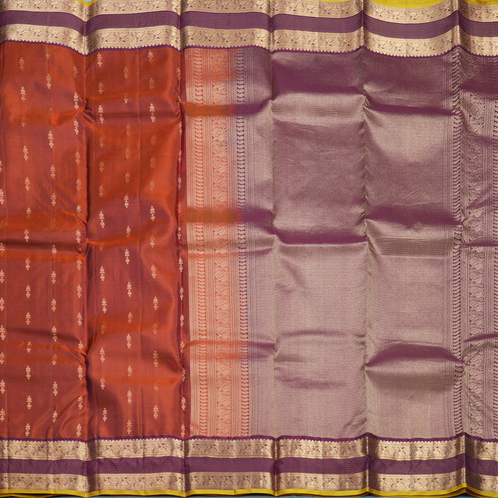 Hayagrivas Handloom Rust Orange Kanjivaram Silk Saree with Plum Purple Border KBF500F4-9