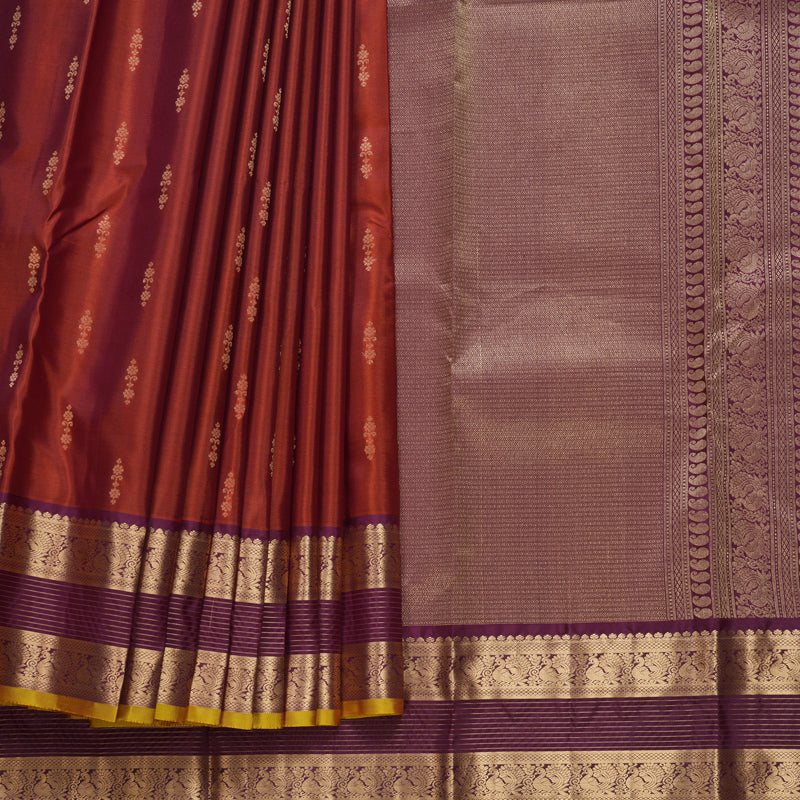 Hayagrivas Handloom Rust Orange Kanjivaram Silk Saree with Plum Purple Border KBF500F4-9