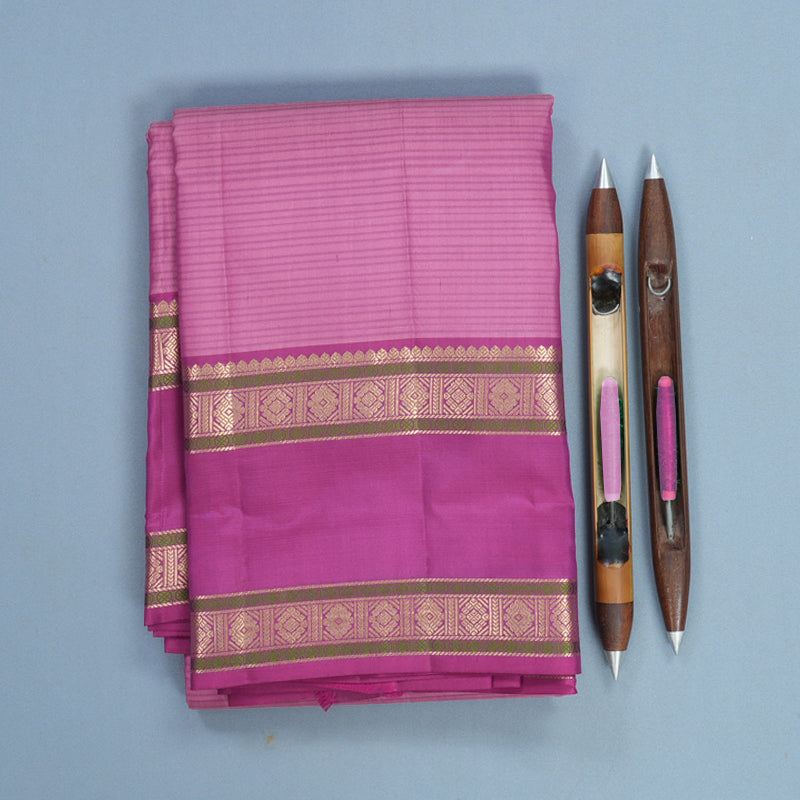 Hayagrivas Handloom Lotus Pink Kanjivaram Silk Saree with Vadamalli Purple Border KBF500F5-1