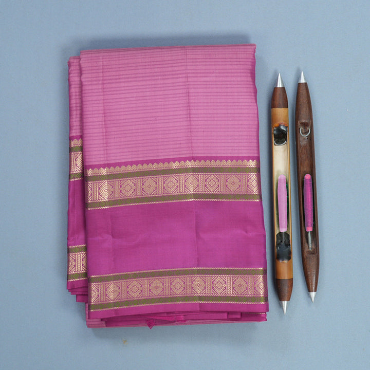 Hayagrivas Handloom Lotus Pink Kanjivaram Silk Saree with Vadamalli Purple Border KBF500F5-1
