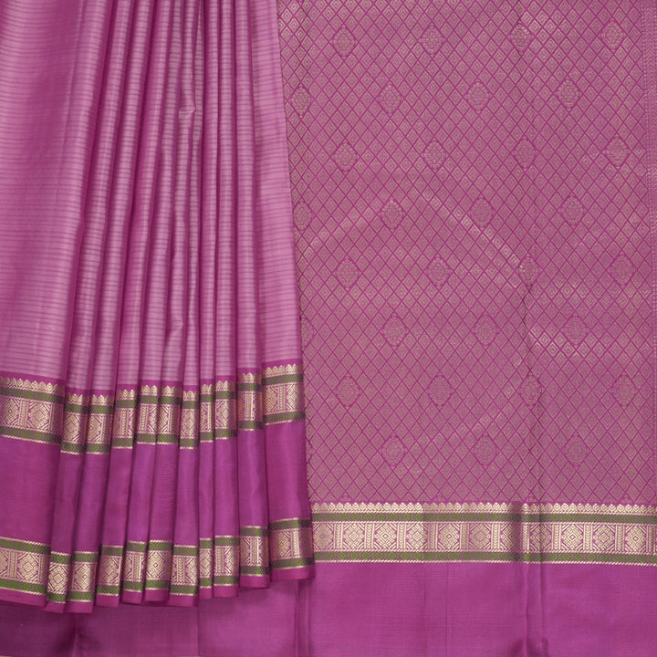 Hayagrivas Handloom Lotus Pink Kanjivaram Silk Saree with Vadamalli Purple Border KBF500F5-1