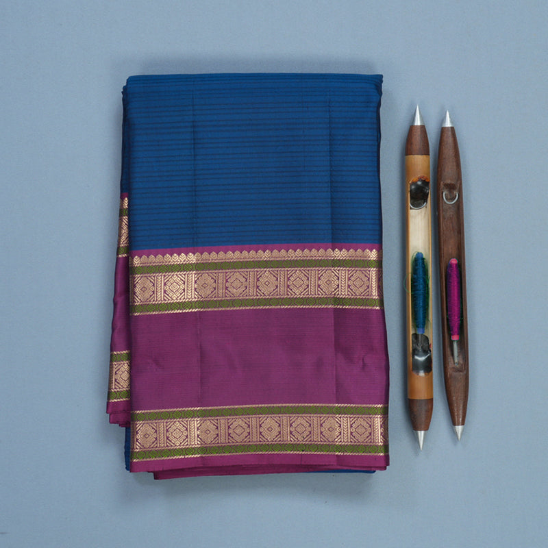 Hayagrivas Handloom Peacock Blue Kanjivaram Silk Saree with Purple Border KBF500F5-2