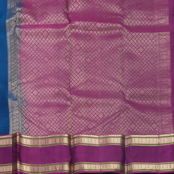 Hayagrivas Handloom Peacock Blue Kanjivaram Silk Saree with Purple Border KBF500F5-2
