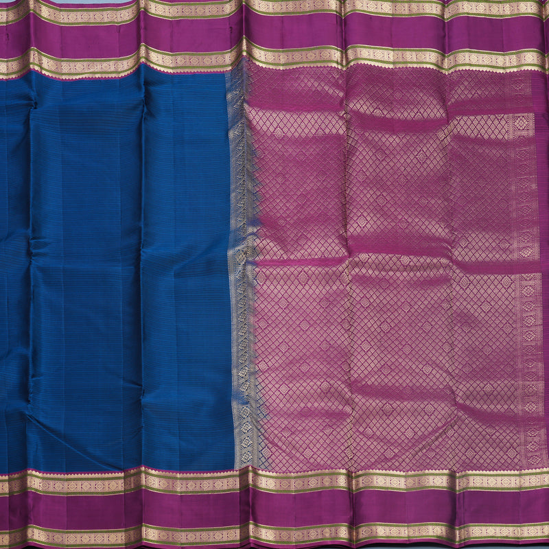 Hayagrivas Handloom Peacock Blue Kanjivaram Silk Saree with Purple Border KBF500F5-2