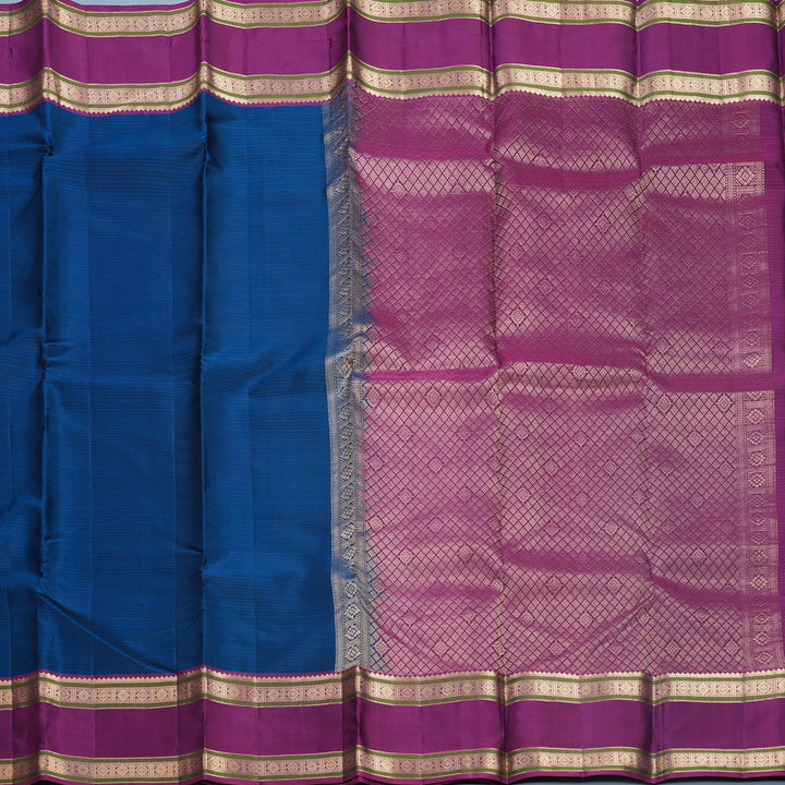 Hayagrivas Handloom Peacock Blue Kanjivaram Silk Saree with Purple Border KBF500F5-2