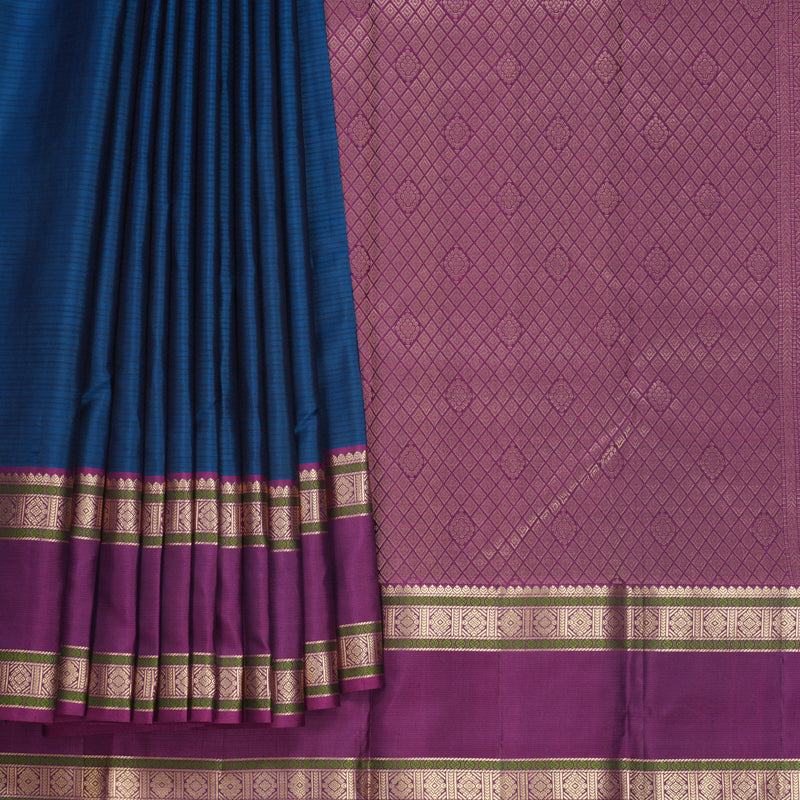 Hayagrivas Handloom Peacock Blue Kanjivaram Silk Saree with Purple Border KBF500F5-2