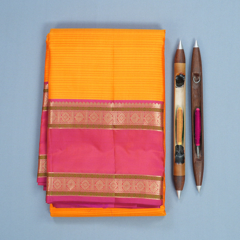 Hayagrivas Handloom Orange Kanjivaram Silk Saree with Pink Border KBF500F5-3