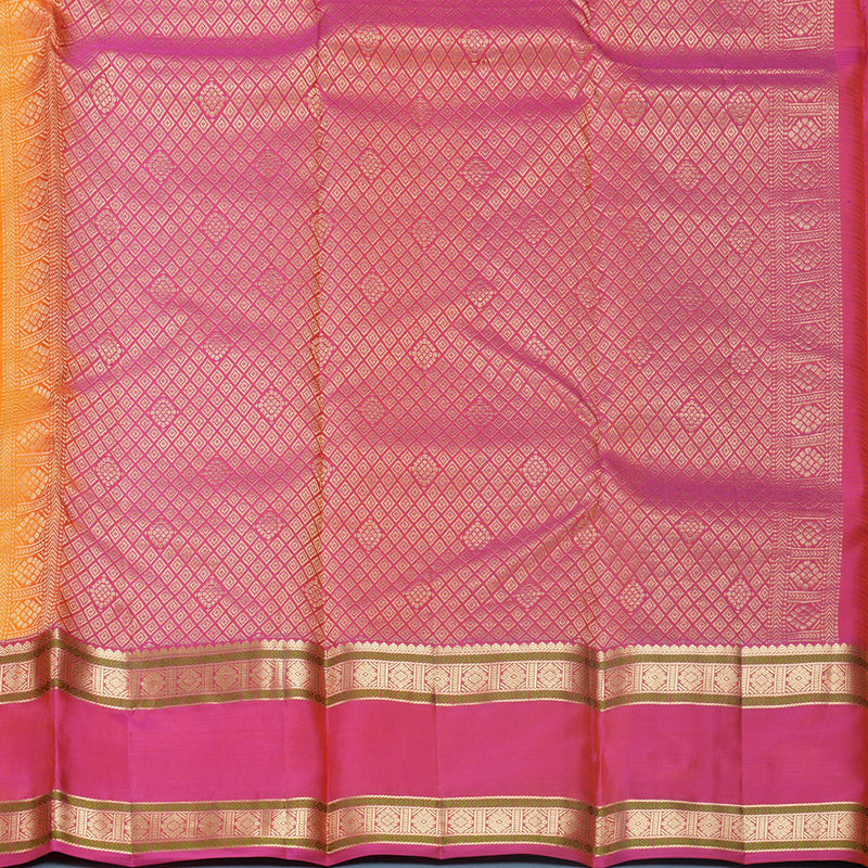 Hayagrivas Handloom Orange Kanjivaram Silk Saree with Pink Border KBF500F5-3