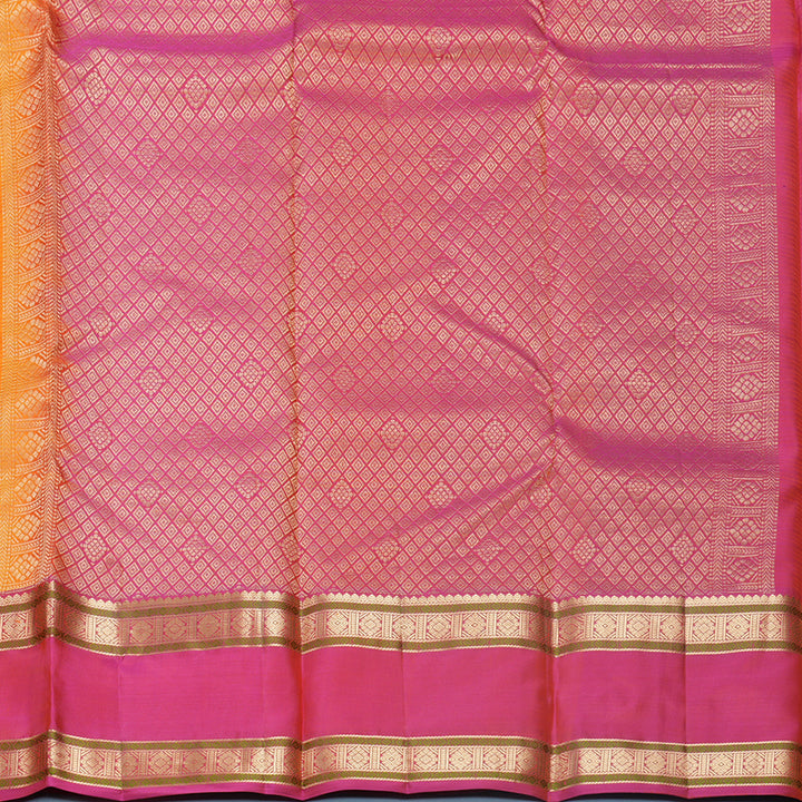 Hayagrivas Handloom Orange Kanjivaram Silk Saree with Pink Border KBF500F5-3