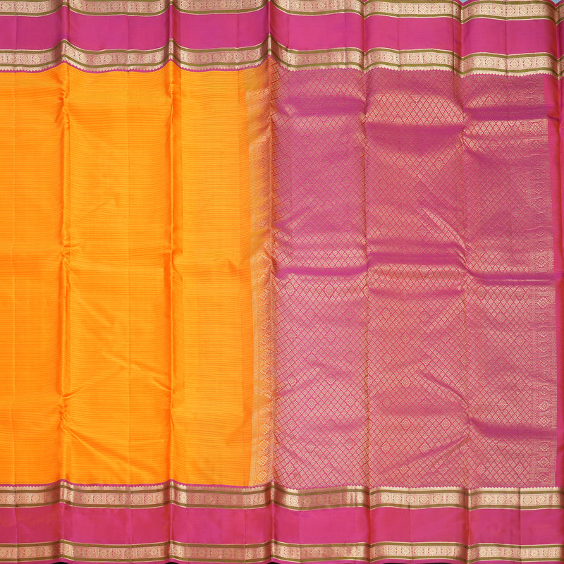 Hayagrivas Handloom Orange Kanjivaram Silk Saree with Pink Border KBF500F5-3