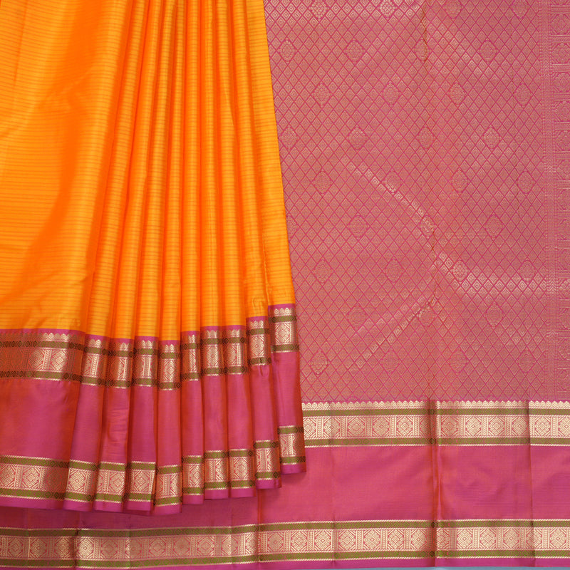 Hayagrivas Handloom Orange Kanjivaram Silk Saree with Pink Border KBF500F5-3