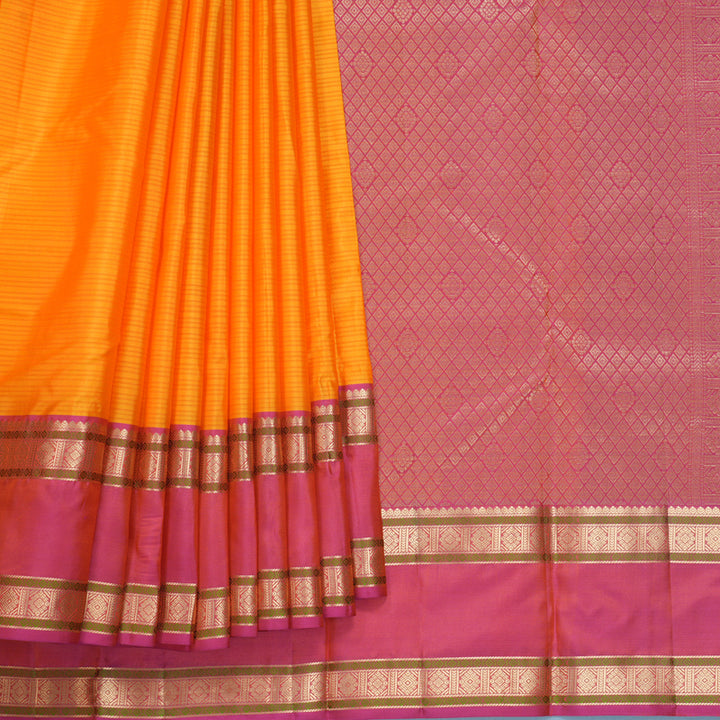 Hayagrivas Handloom Orange Kanjivaram Silk Saree with Pink Border KBF500F5-3