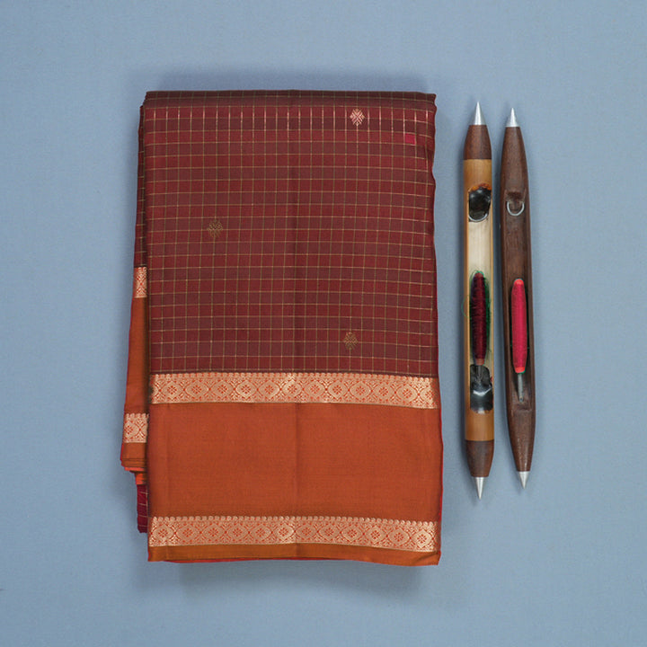 Hayagrivas Handloom Maroon Kanjivaram Silk Saree with Orange Border KBF500F6-1