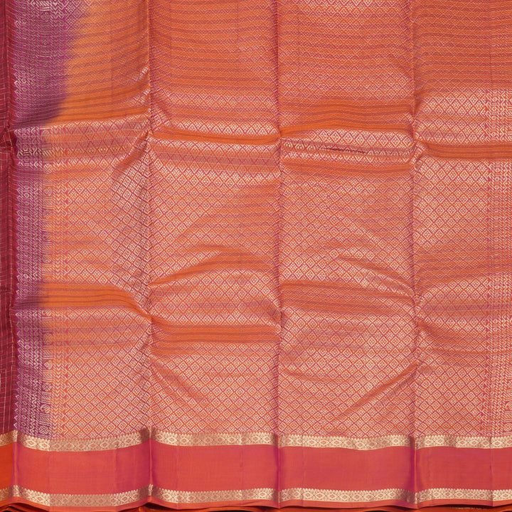 Hayagrivas Handloom Maroon Kanjivaram Silk Saree with Orange Border KBF500F6-1
