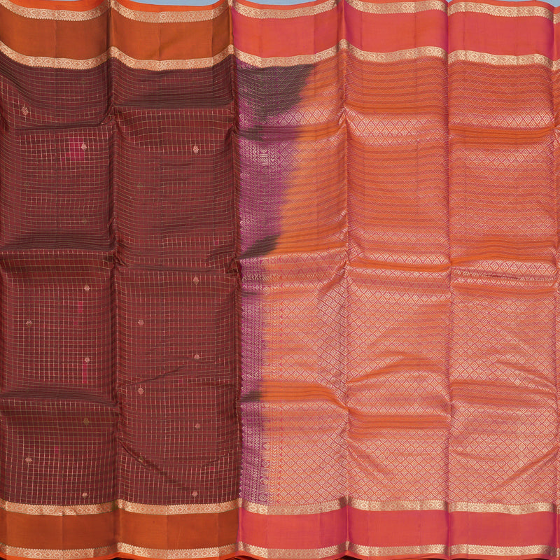 Hayagrivas Handloom Maroon Kanjivaram Silk Saree with Orange Border KBF500F6-1