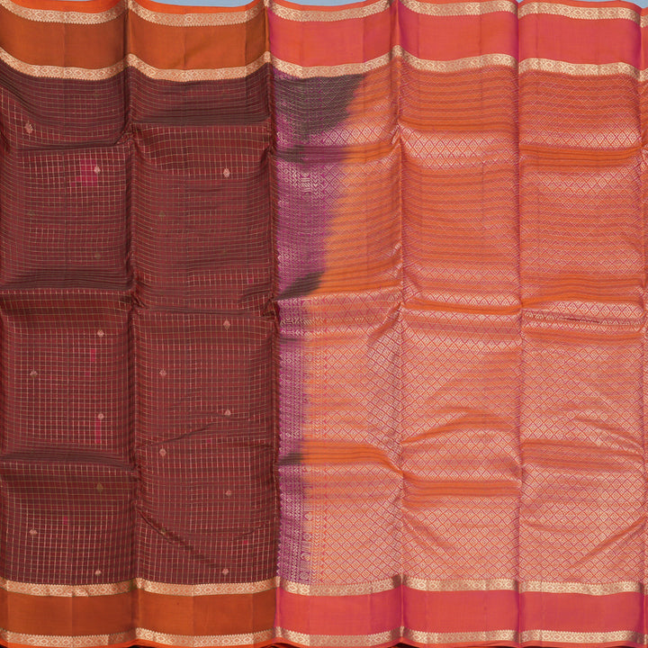 Hayagrivas Handloom Maroon Kanjivaram Silk Saree with Orange Border KBF500F6-1