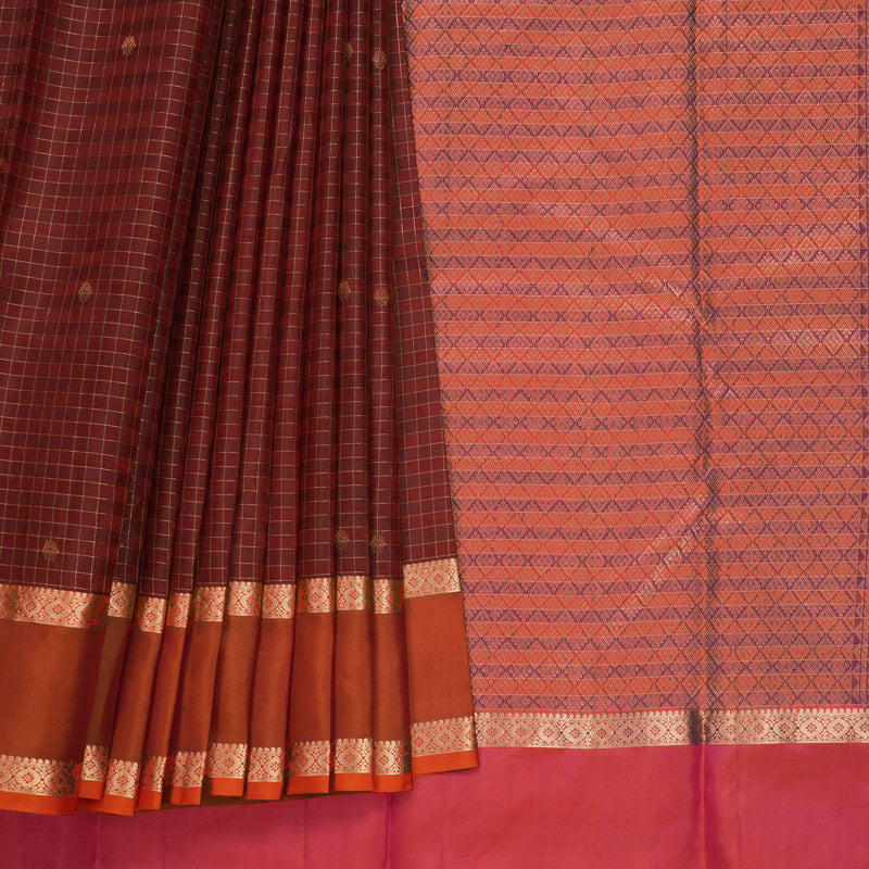 Hayagrivas Handloom Maroon Kanjivaram Silk Saree with Orange Border KBF500F6-1