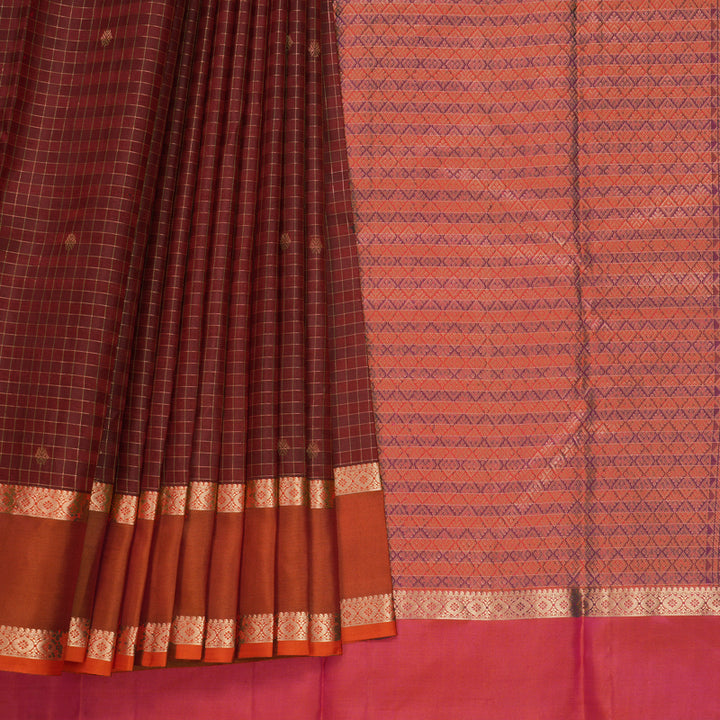 Hayagrivas Handloom Maroon Kanjivaram Silk Saree with Orange Border KBF500F6-1