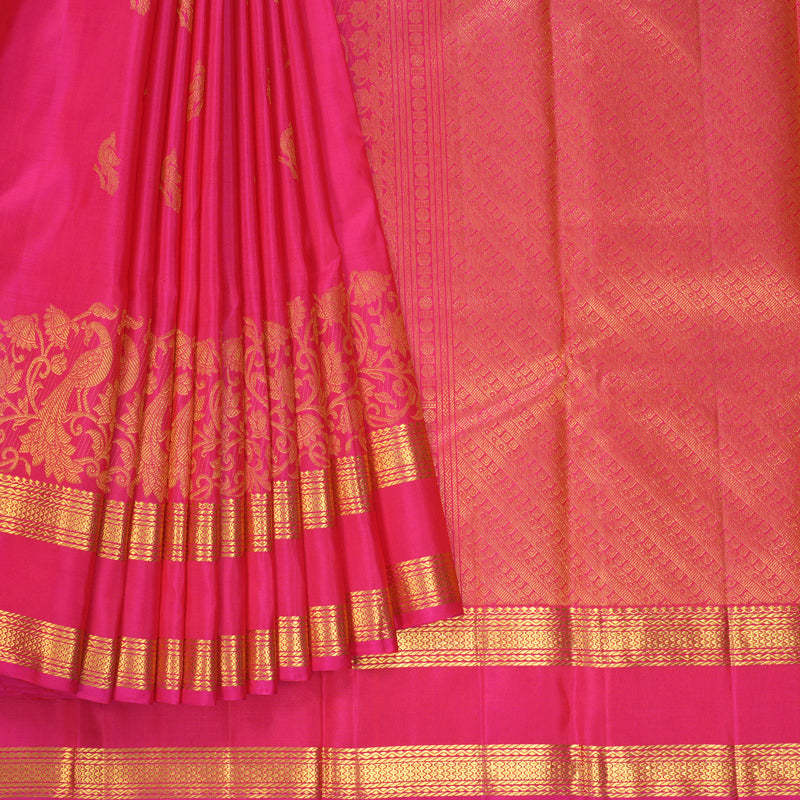 Hayagrivas Handloom Rani Pink Kanjivaram Silk Saree KBF502F1-1