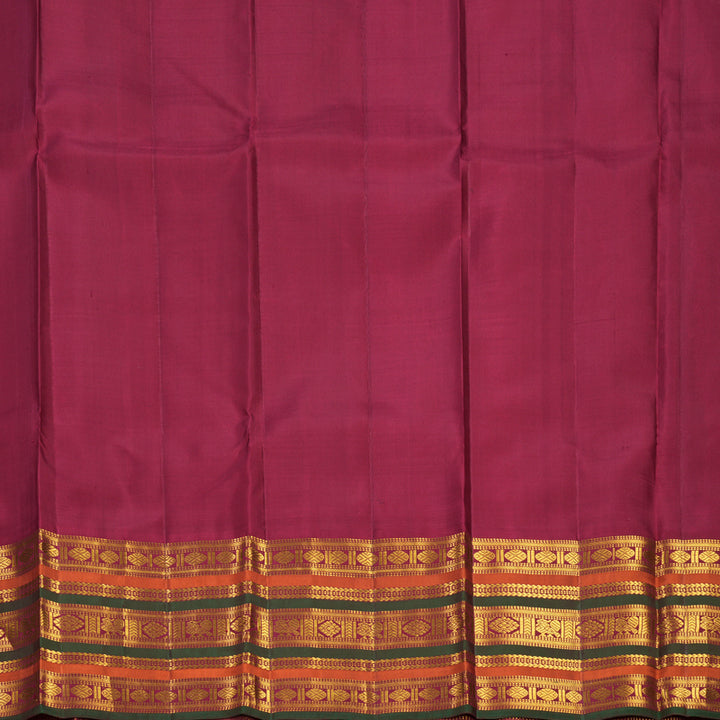 Hayagrivas Handloom Mustard Yellow Kanjivaram Silk Saree with Maroon, Rust and Manthalir Border KBF503F3-1