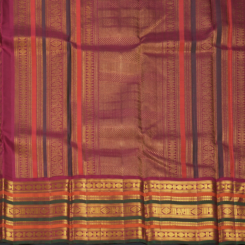 Hayagrivas Handloom Mustard Yellow Kanjivaram Silk Saree with Maroon, Rust and Manthalir Border KBF503F3-1