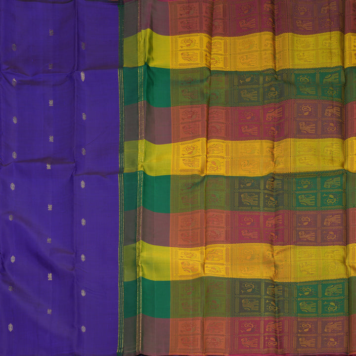 Hayagrivas Handloom Purplish-Blue Kanjivaram Silk Saree KBF503F4-1
