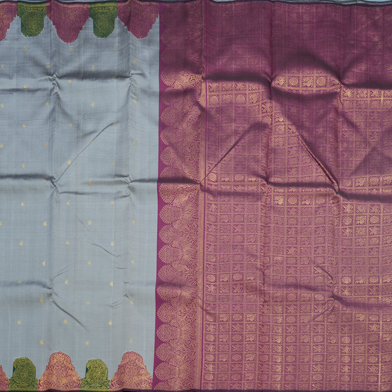 Hayagrivas Handloom Silver Grey Kanjivaram Silk Saree with Turning Border KBF504F2-1