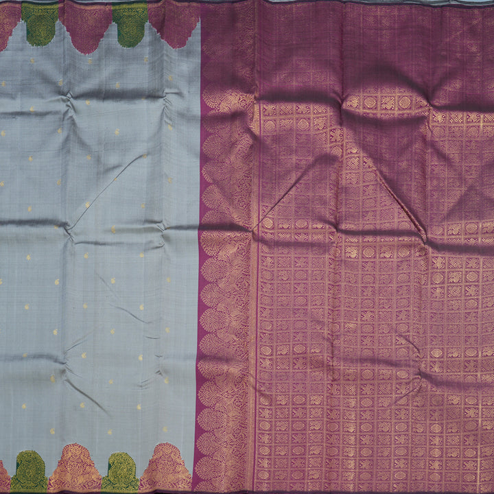 Hayagrivas Handloom Silver Grey Kanjivaram Silk Saree with Turning Border KBF504F2-1