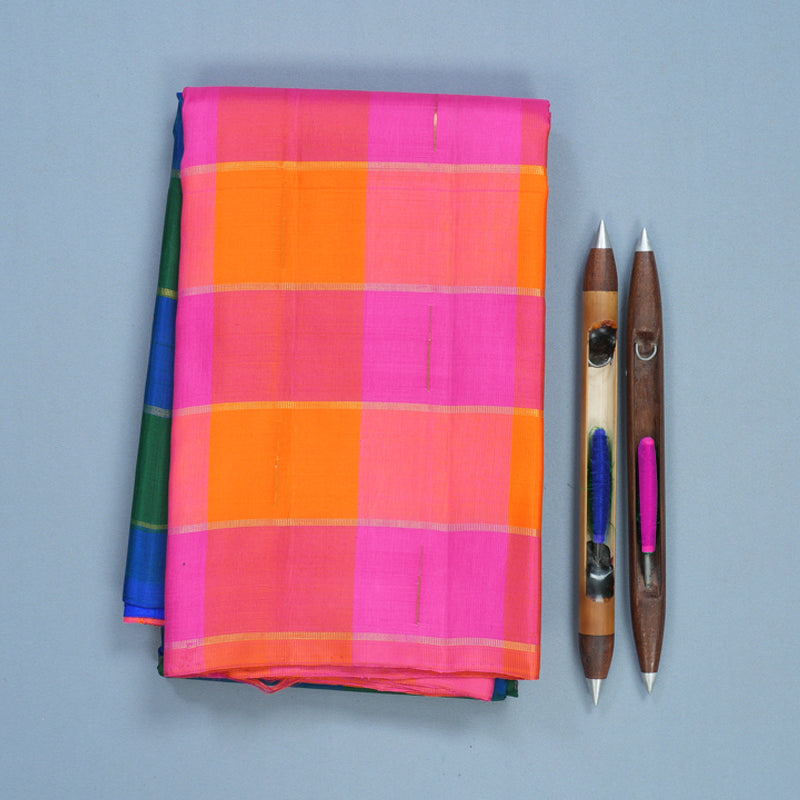 Hayagrivas Handloom Multicolour Checks Kanjivaram Silk Saree KBF505F8-1