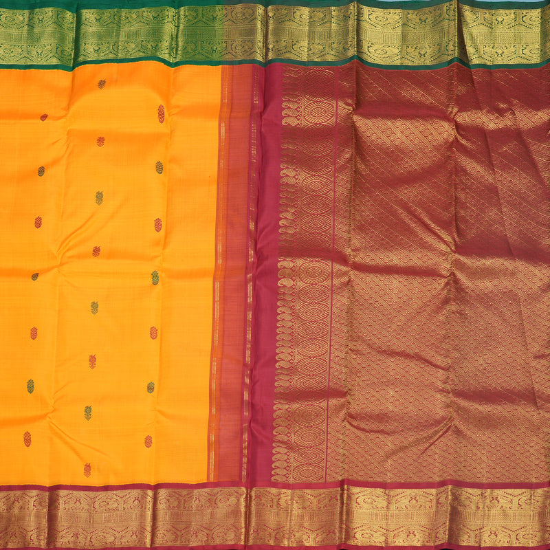 Hayagrivas Handloom Mambazham Orange Kanjivaram Silk Saree with Ganga Jamuna Border KBF508F1-1