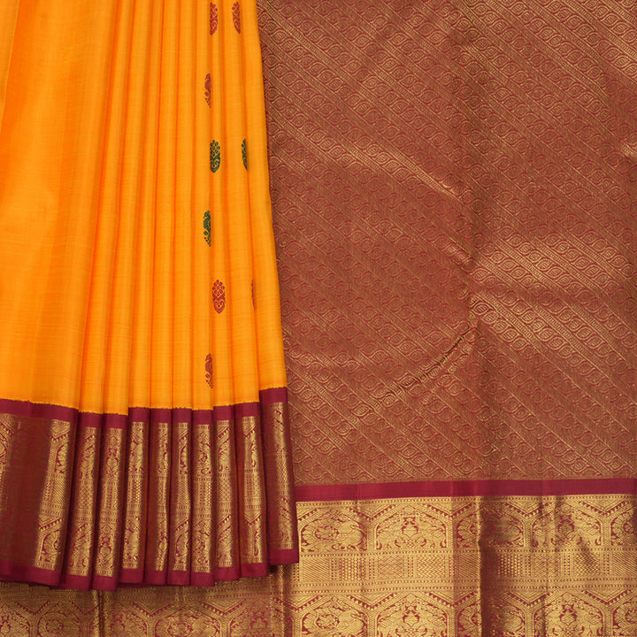Hayagrivas Handloom Mambazham Orange Kanjivaram Silk Saree with Ganga Jamuna Border KBF508F1-1