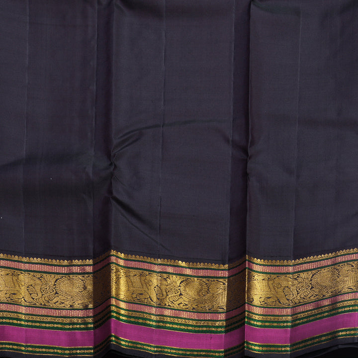 Hayagrivas Handloom Magenta-Pink Kanjivaram Silk Saree with Black Border KBF509F3-1