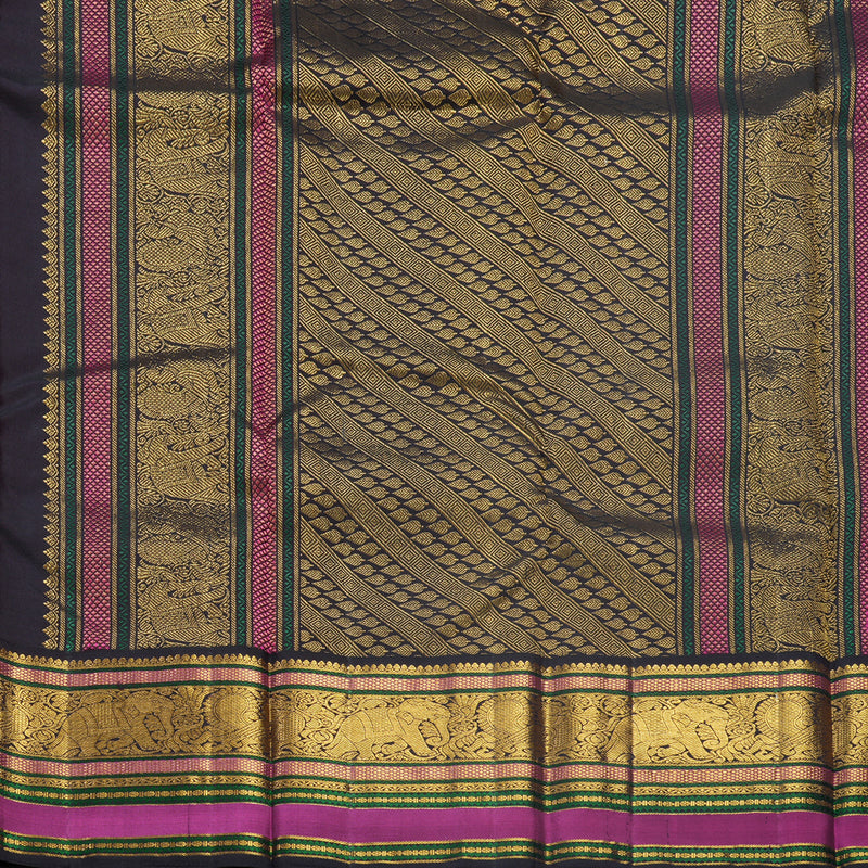 Hayagrivas Handloom Magenta-Pink Kanjivaram Silk Saree with Black Border KBF509F3-1