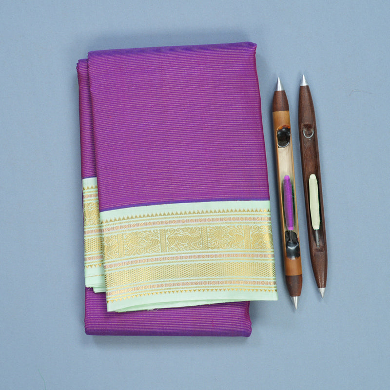 Hayagrivas Handloom Purple Kanjivaram Silk Saree with Pista Green Border KBF509F4-2