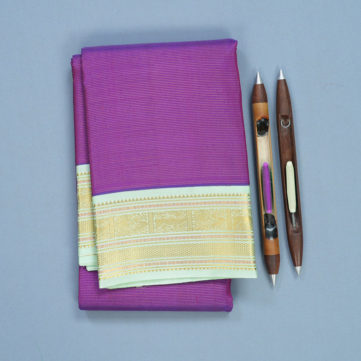 Hayagrivas Handloom Purple Kanjivaram Silk Saree with Pista Green Border KBF509F4-2