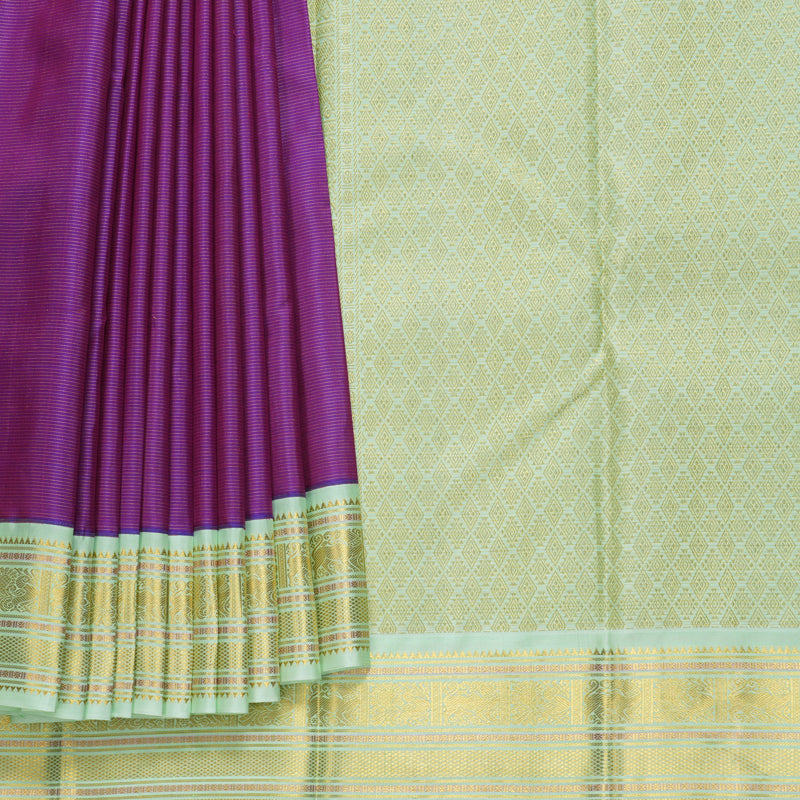 Hayagrivas Handloom Purple Kanjivaram Silk Saree with Pista Green Border KBF509F4-2