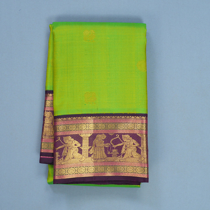 Hayagrivas Handloom Fluorescent Green Kanjivaram Silk Saree with Violet Border KBF509F5-4