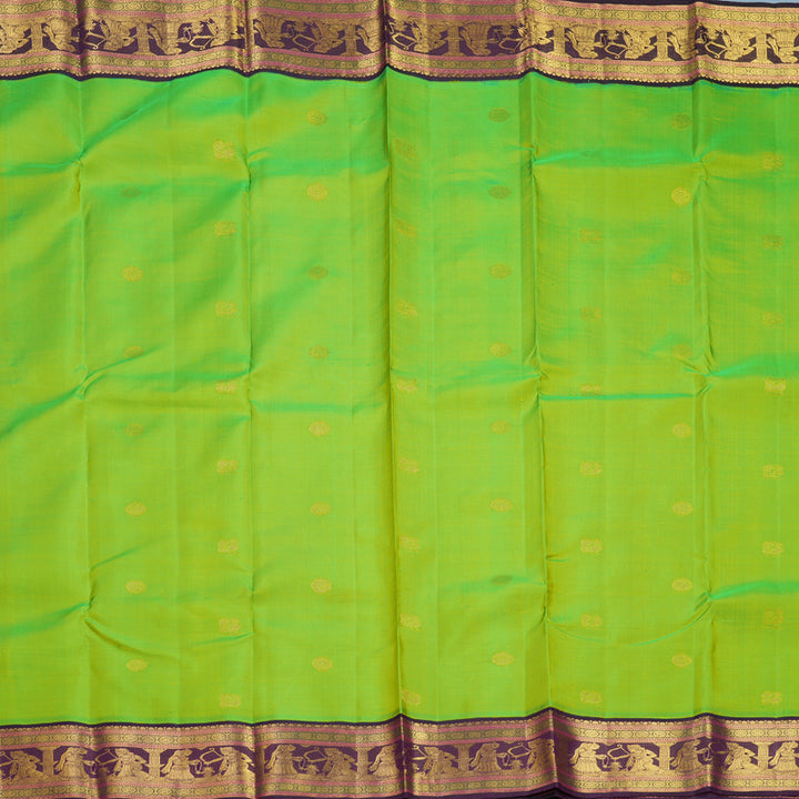 Hayagrivas Handloom Fluorescent Green Kanjivaram Silk Saree with Violet Border KBF509F5-4