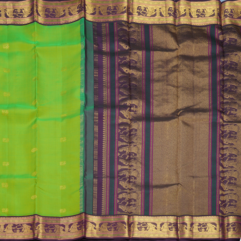 Hayagrivas Handloom Fluorescent Green Kanjivaram Silk Saree with Violet Border KBF509F5-4