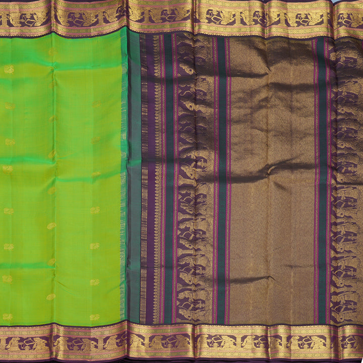 Hayagrivas Handloom Fluorescent Green Kanjivaram Silk Saree with Violet Border KBF509F5-4