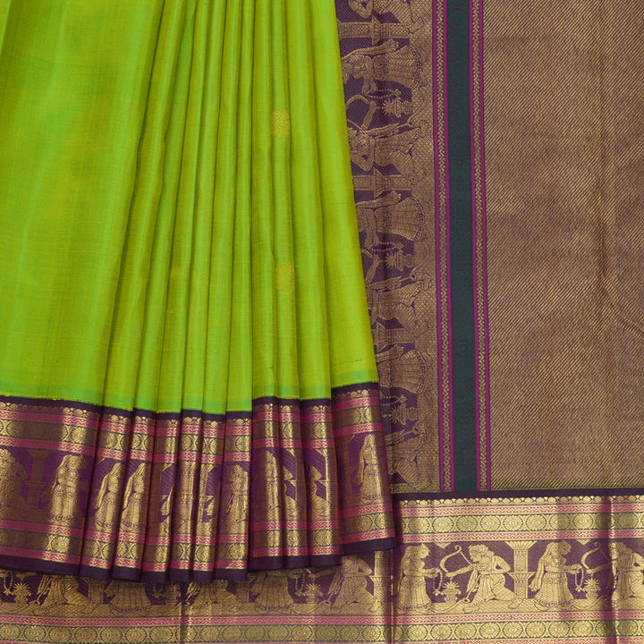 Hayagrivas Handloom Fluorescent Green Kanjivaram Silk Saree with Violet Border KBF509F5-4